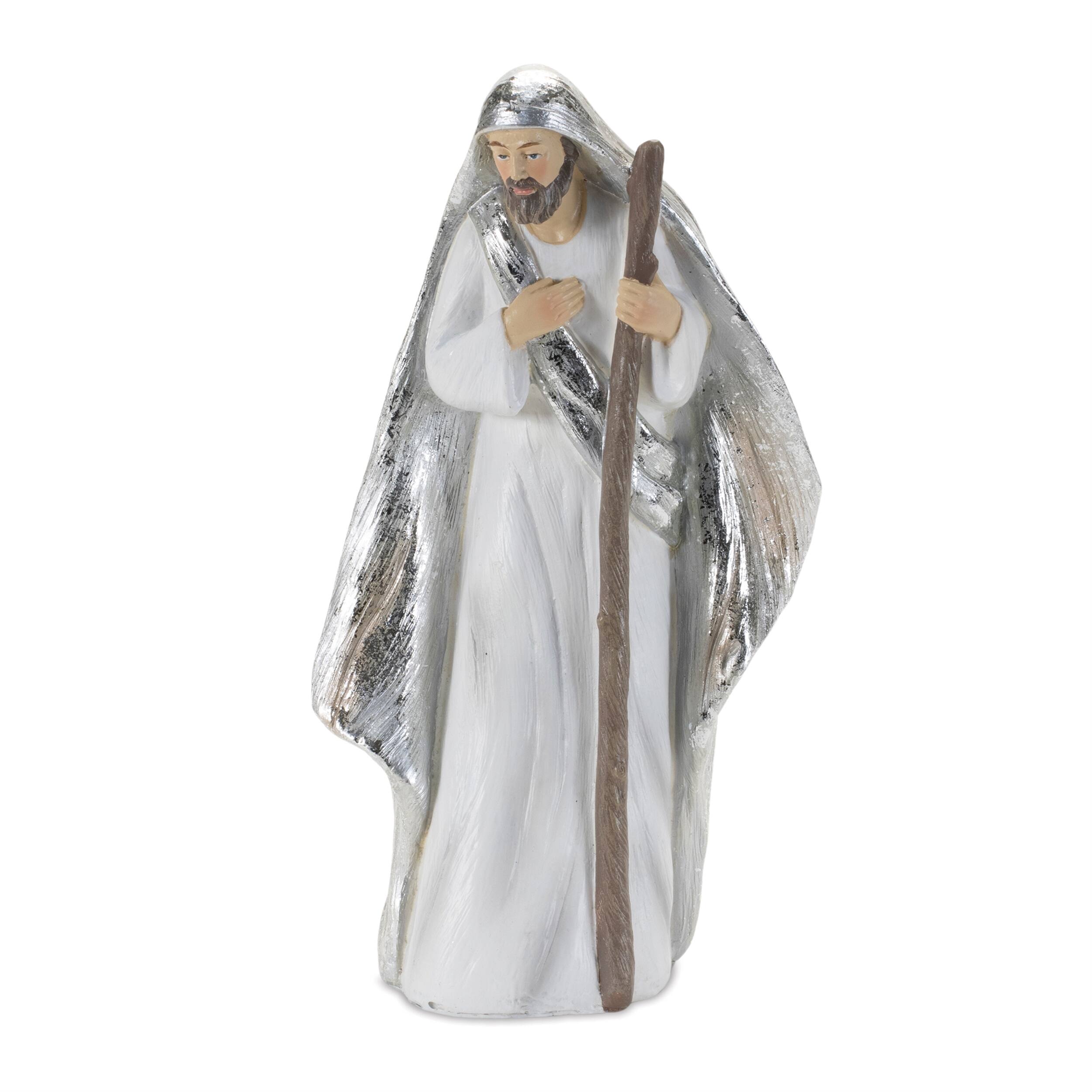 Back. BreeBe - Holiday Nativity Figurine (Set of 6) - White, Silver.