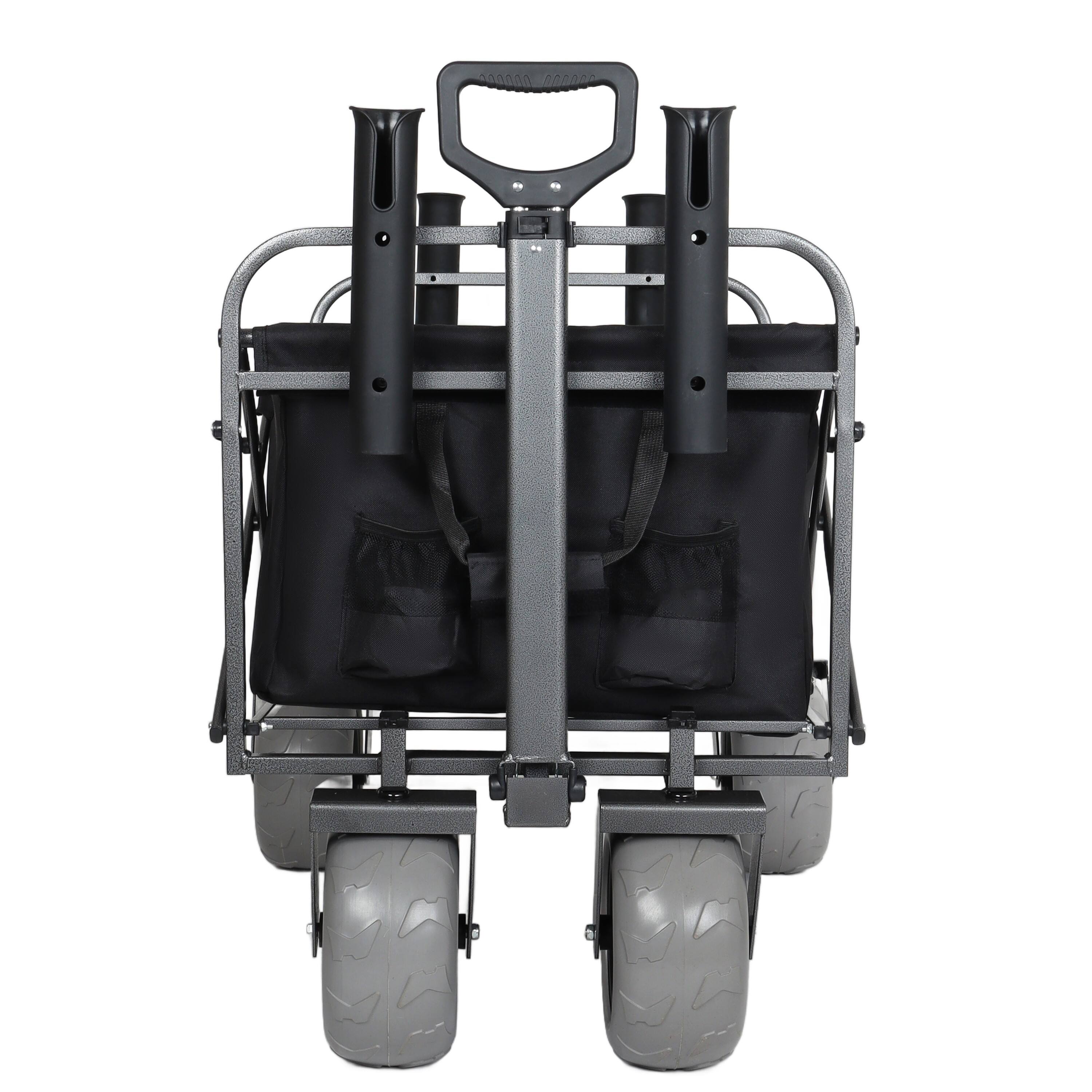 Alt View 8. Mondawe - 500lbs Foldable Steel Wagon Utility Carts w/ Waterproof Fishing Cart with Rod Holders - Black.