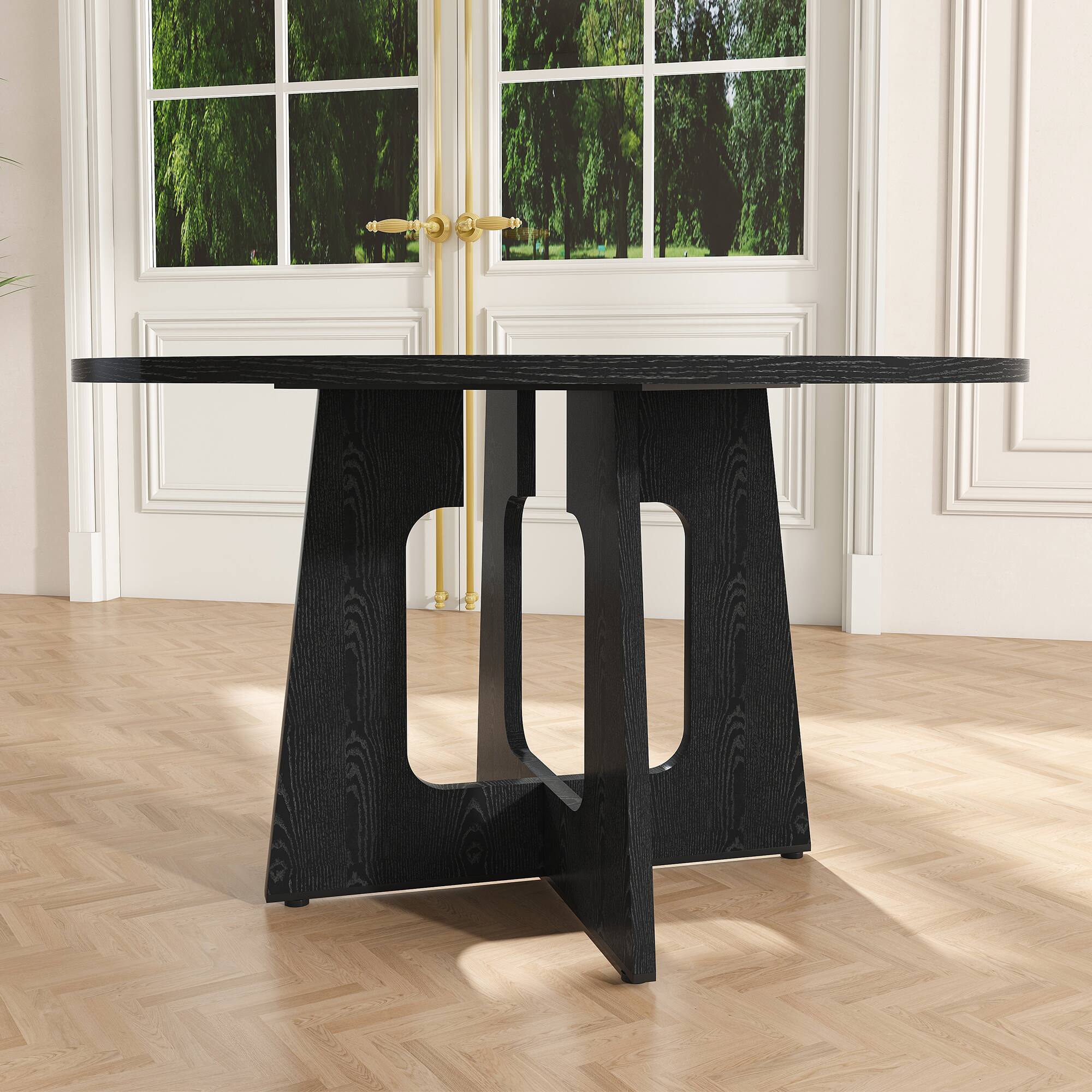 Left. Z-Edge - Round Dining Table for 4-6 People, 47" Dining Room Table with Wooden Pedestal Base, Circle Kitchen Table for Living Room - Black.