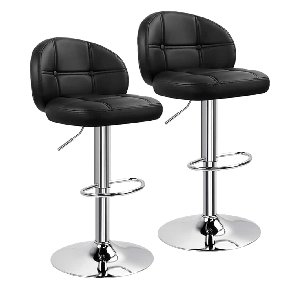 KKTONER - Bar Stool Set of 2 with Back Rest PU Leather Height Adjustable Swivel Chair Pub Island Kitchen stools - Black