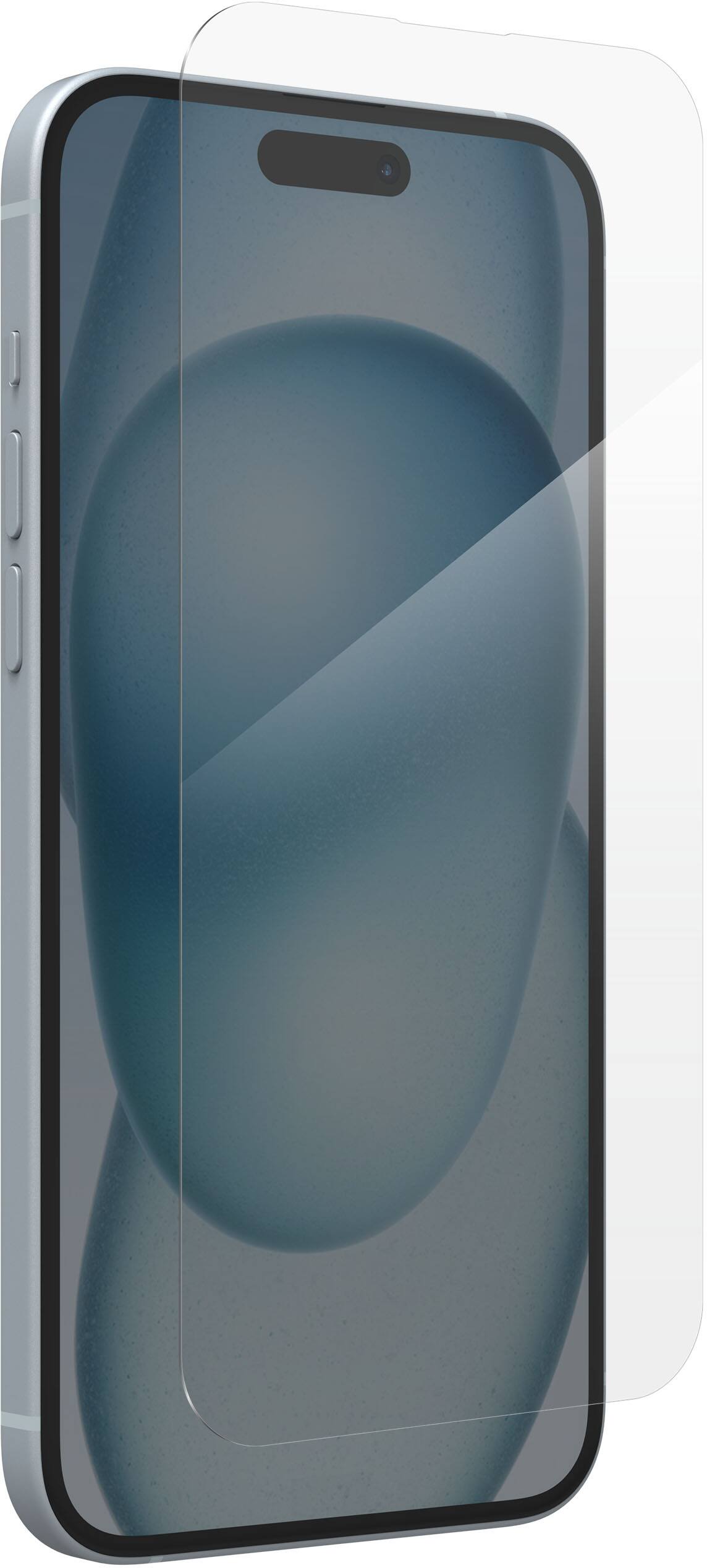 Left. ZAGG - InvisibleShield Glass XTR3 Advanced Edge-to-Edge Screen Protector for Apple iPhone 15 Plus - Clear.