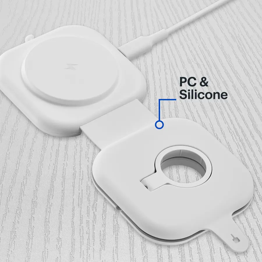 Alt View 20. Best Buy essentials™ - 2-in-1 Magnetic Wireless Charging Pad for iPhone & Qi Compatible devices and Apple Watch charger holder - White.