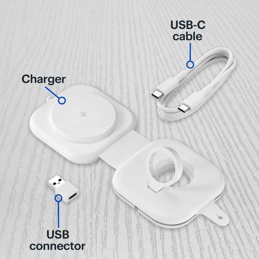 Alt View 21. Best Buy essentials™ - 2-in-1 Magnetic Wireless Charging Pad for iPhone & Qi Compatible devices and Apple Watch charger holder - White.