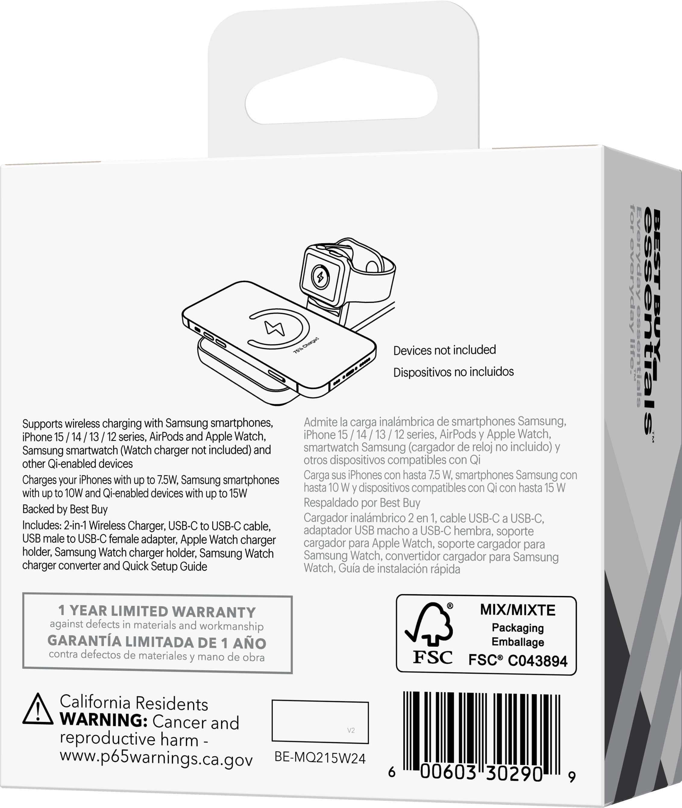 Alt View 14. Best Buy essentials™ - 2-in-1 15W Wireless Charger Kit with Watch Charger Holder for iPhone, Samsung and More Qi Devices - White.