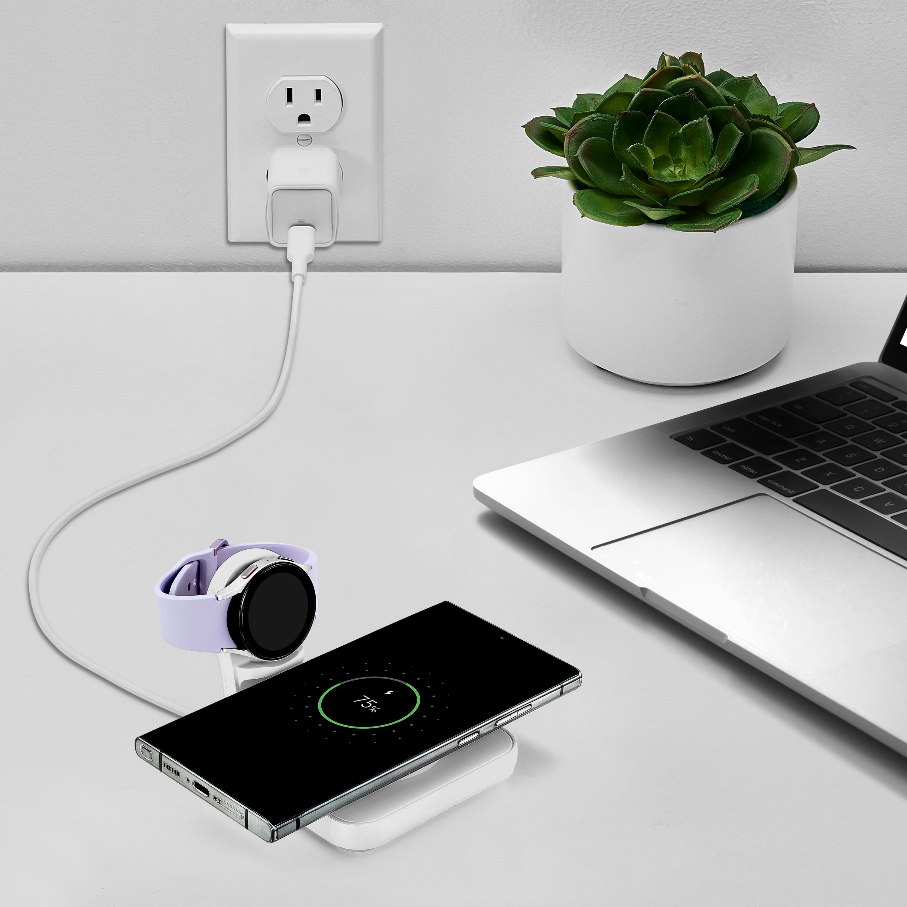 Alt View 20. Best Buy essentials™ - 2-in-1 15W Wireless Charger Kit with Watch Charger Holder for iPhone, Samsung and More Qi Devices - White.