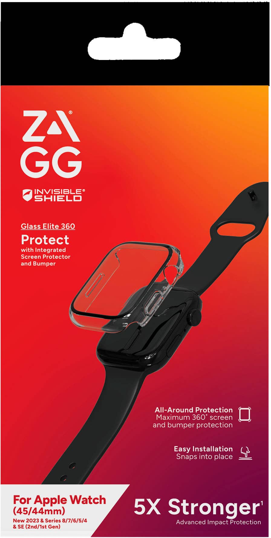 Alt View 16. ZAGG - InvisibleShield Glass Elite 360 Bumper Screen Protection for Apple Watch Series 7, 8 & 9 45mm & SE/4, 5 & 6 44mm - Clear.