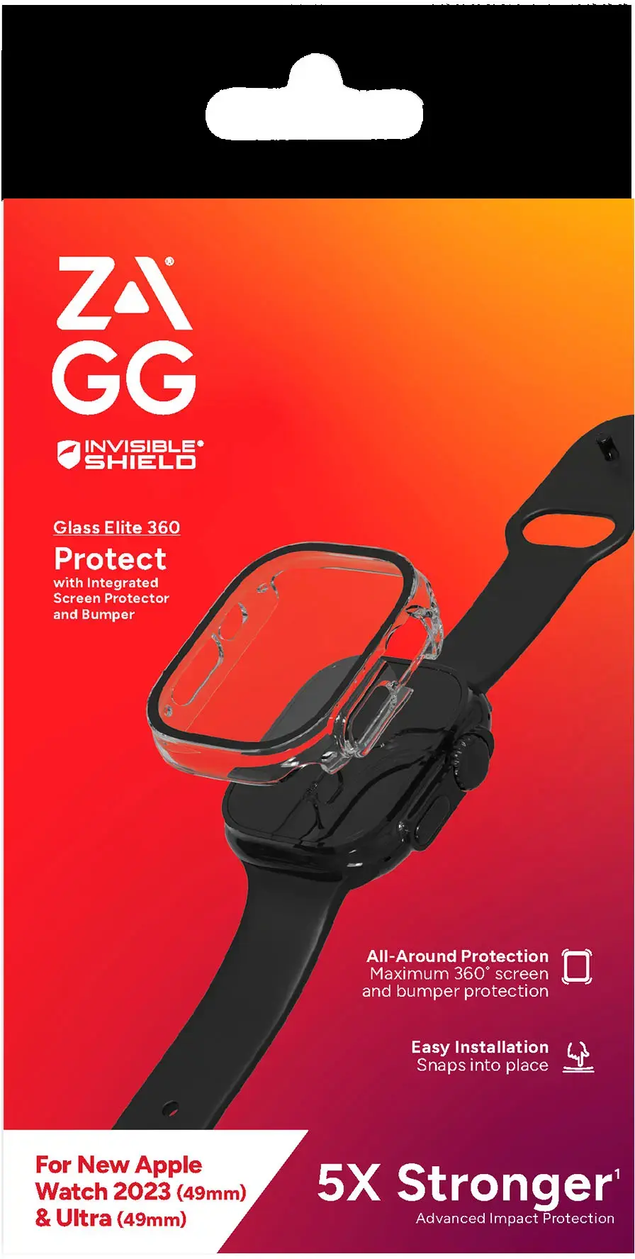 Alt View 16. ZAGG - InvisibleShield Glass Elite 360 Integrated Bumper + Screen Protection for Apple Watch Ultra 49mm - Clear.