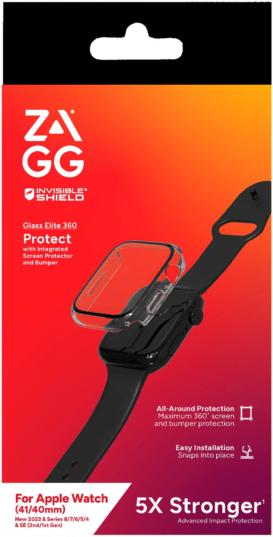 Alt View 16. ZAGG - InvisibleShield Glass Elite 360 Bumper Screen Protection for Apple Watch Series 7, 8 & 9 41mm & SE, 4, 5 & 6 40mm - Clear.