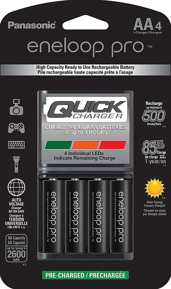 Panasonic K-KJ55KHC4BA Advanced 4 Hour Quick Battery Charger with 4AA Eneloop Pro High Capacity Rechargeable Batteries