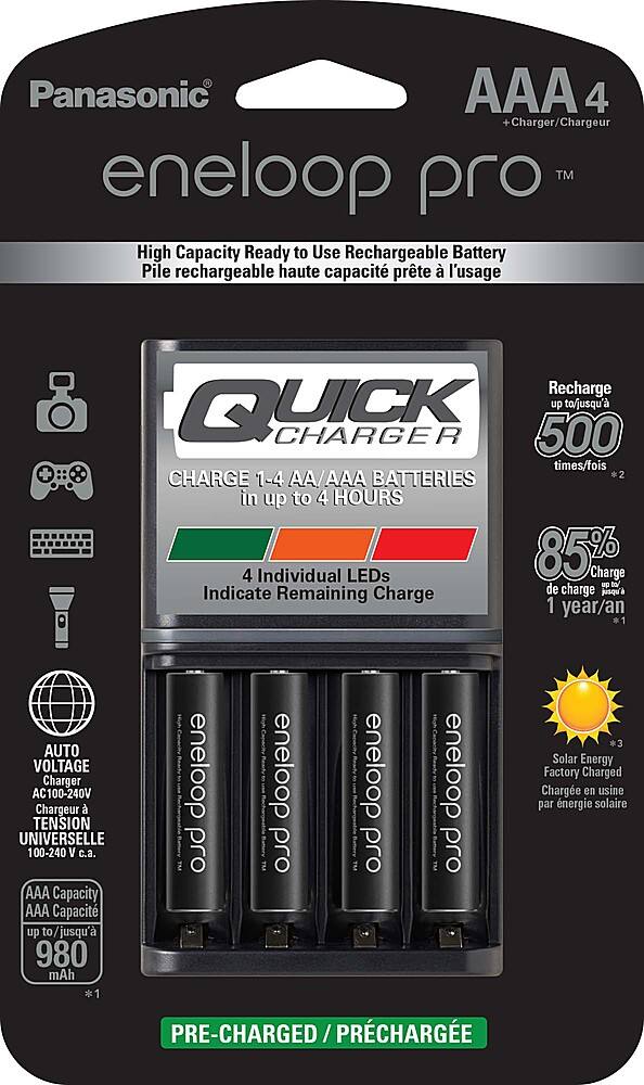 Panasonic - Eneloop Rechargeable AAA Batteries 4-Pack with Advanced 4 Hour Quick Battery Charger
