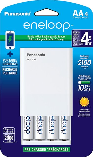Panasonic eneloop Charger and 4 AA Batteries Kit White K-KJ17MCA4BA - Best  Buy