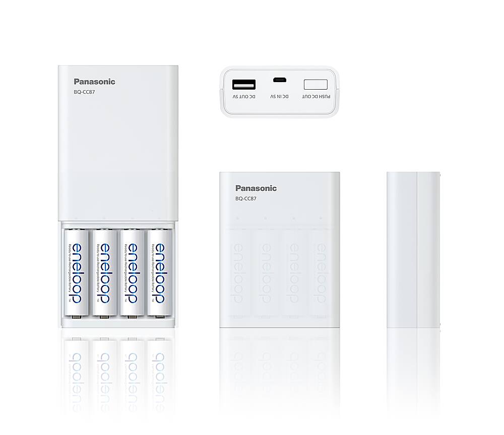 Alt View 1. Panasonic - Eneloop Rechargeable AA Batteries 4-Pack with 4-Position Mobile Boost Charger - White.