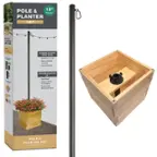 Front. Excello Global Products - Extra Large 18"x18"x18" Wooden Planter Box and String Light Pole Set - Brown.