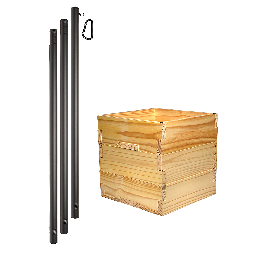 Angle View: Excello Global Products - Extra Large 18"x18"x18" Wooden Planter Box and String Light Pole Set