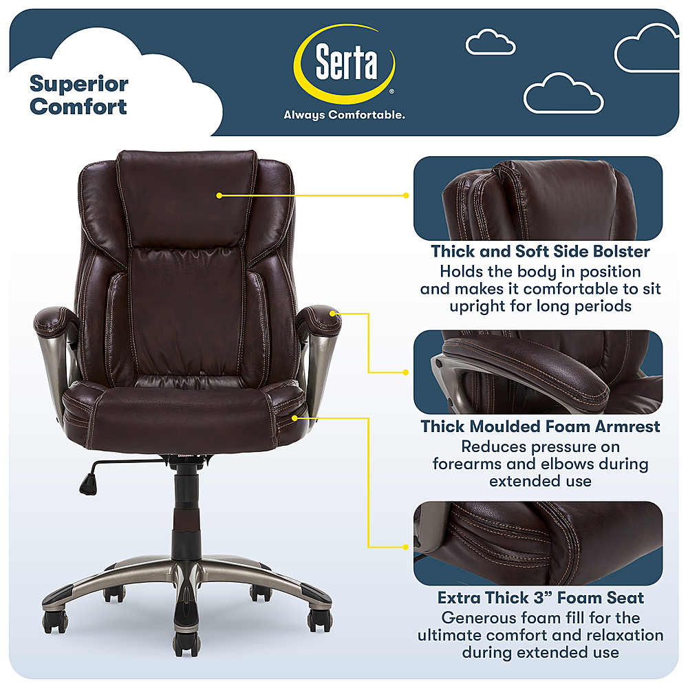 Serta Garret Ergonomic Executive Office Chair Bonded Leather Brown