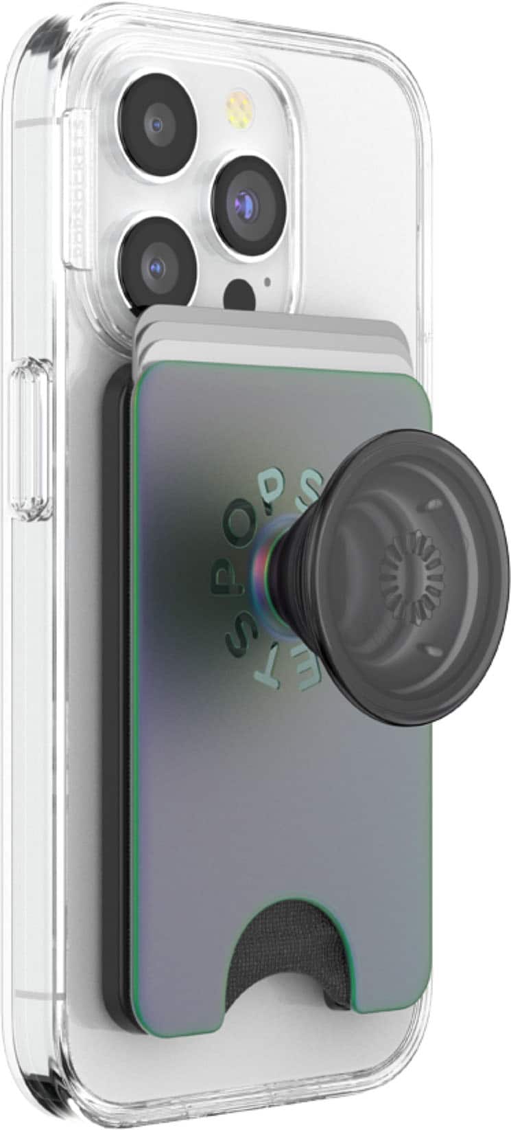 Left. PopSockets - MagSafe PopWallet+ Cell Phone Wallet & Grip, with Adapter Ring - Nightshade.