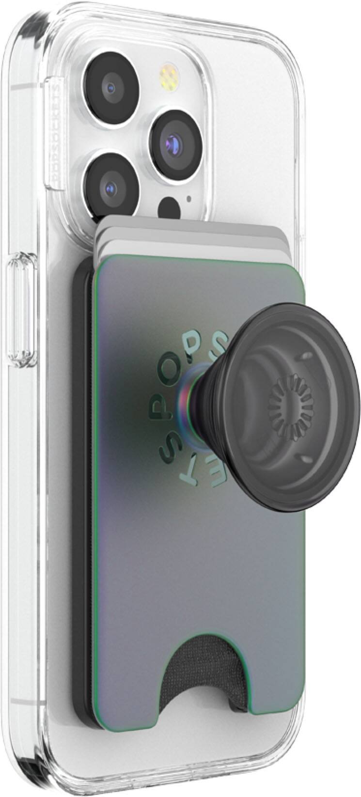 Left. PopSockets - MagSafe PopWallet+ Cell Phone Wallet & Grip, with Adapter Ring - Nightshade.