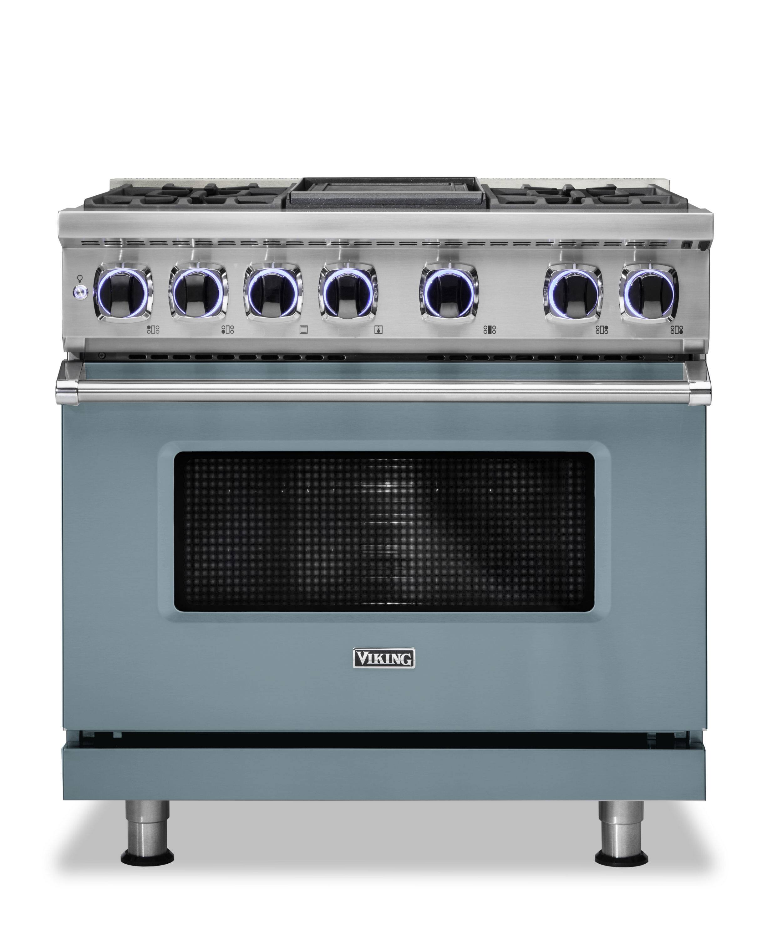 Viking - 36"W./24"D. Dual Fuel Sealed Burner Range-4 Burners/Griddle - November Sky