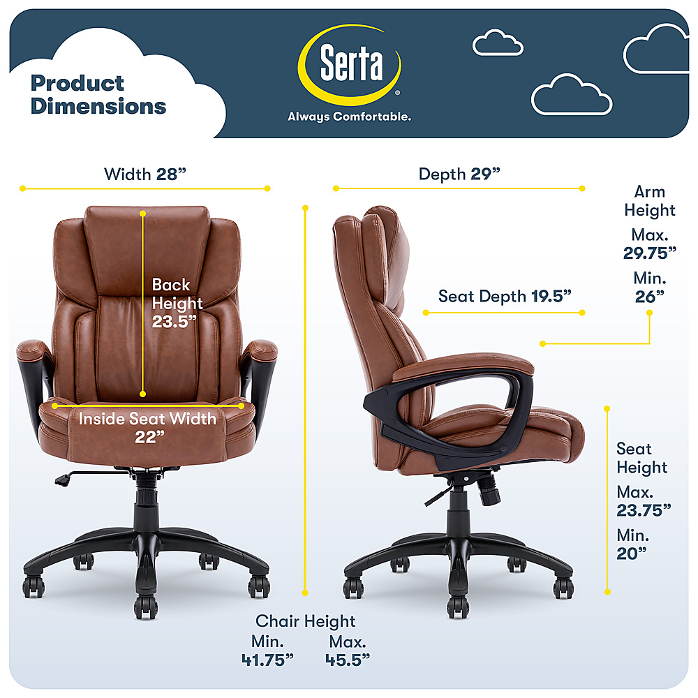 Serta Connor Upholstered Executive High-Back Office Chair with Lumbar  Support Bonded Leather Cognac 43672H - Best Buy