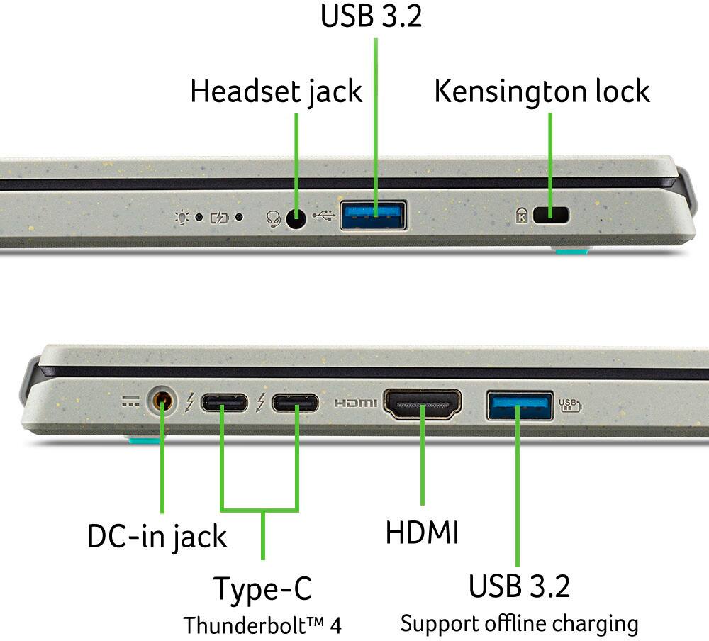 Alt View 11. Acer - Aspire Vero -  15.6” Full HD Laptop - Intel i5-1335U with 8GB LPDDR5 - 512GB PCIe Gen4 SSD - Cobblestone Gray.