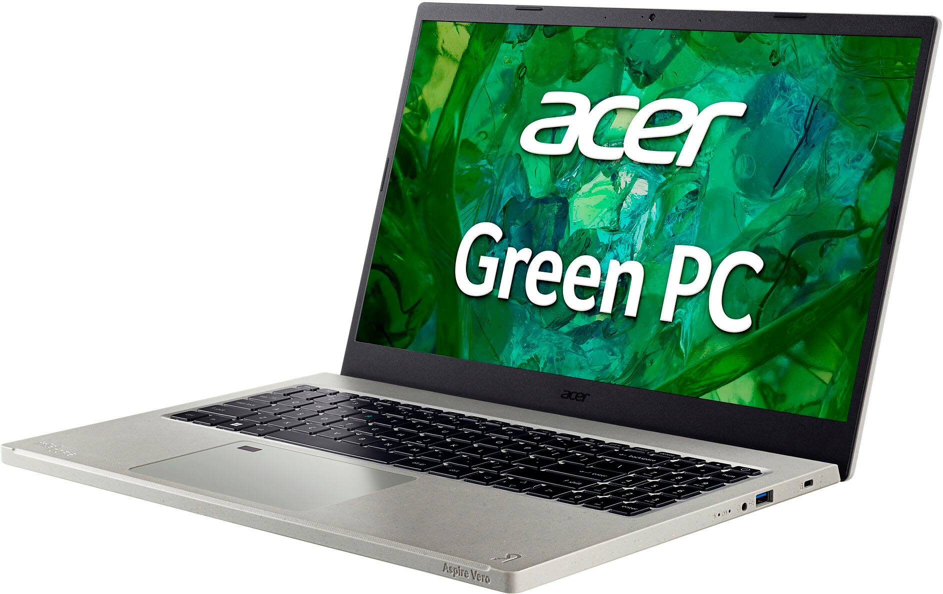 Left. Acer - Aspire Vero -  15.6” Full HD Laptop - Intel i5-1335U with 8GB LPDDR5 - 512GB PCIe Gen4 SSD - Cobblestone Gray.