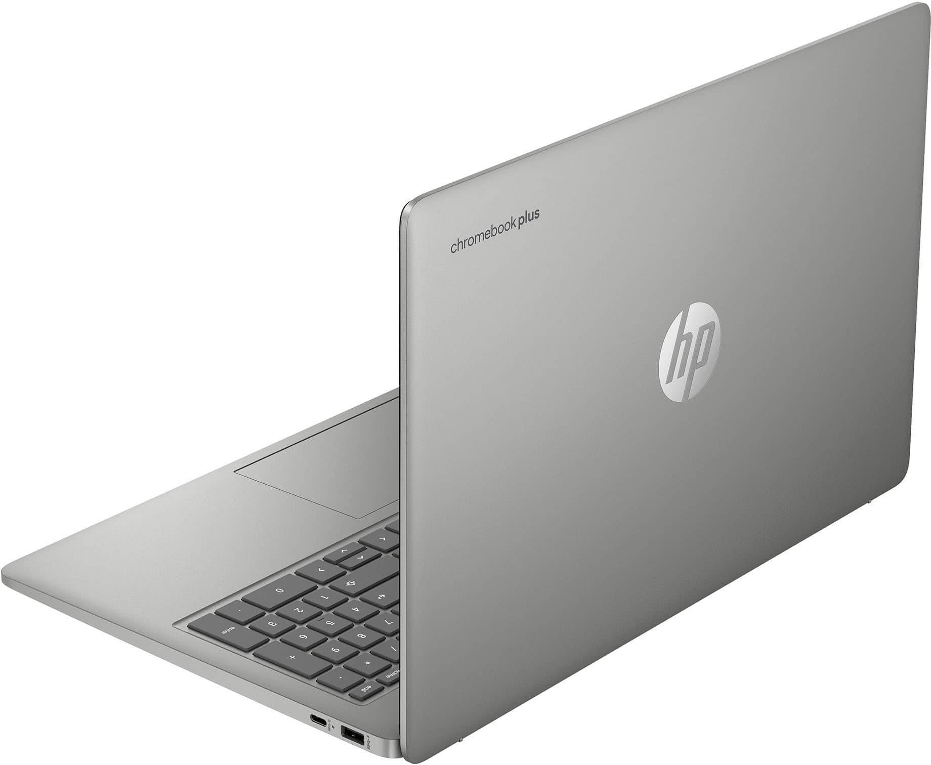 Alt View 3. HP - 15.6" Full HD Chromebook Plus Laptop with Google AI - Intel Core i3 - 8GB Memory - 128GB UFS - Mineral Silver.