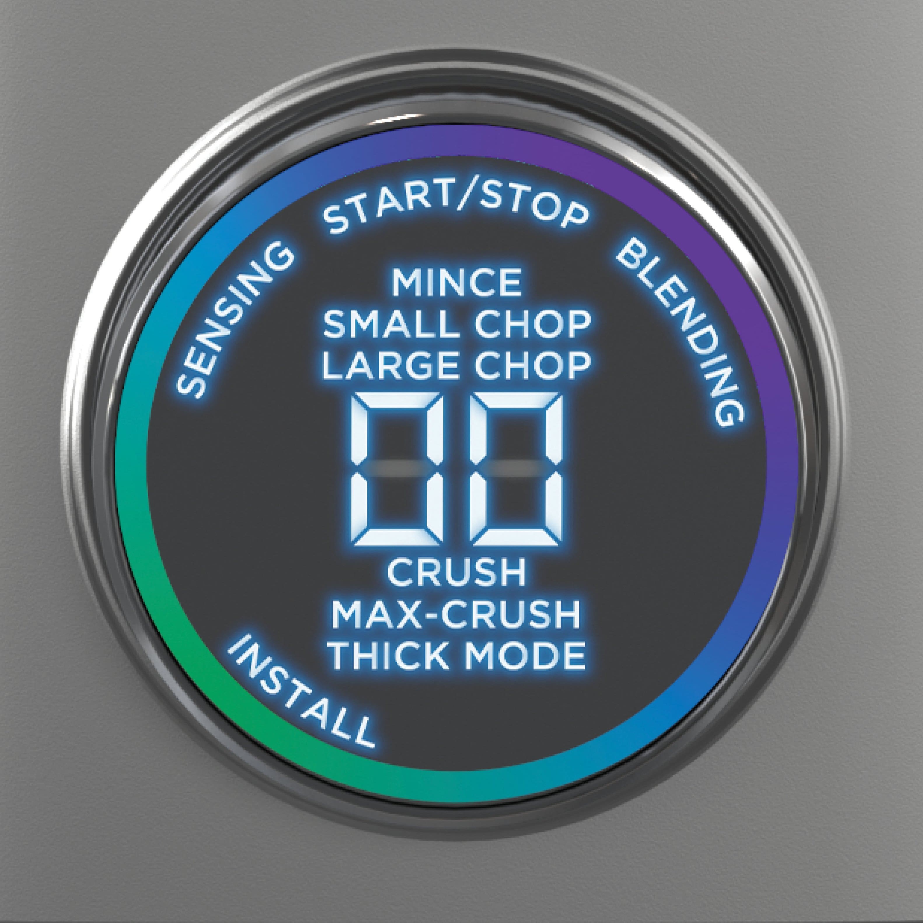 The image features a close-up of a blender with a digital display on the front. The display shows the blending mode and the time remaining for the blending process. The blender has a button to start and stop the blending process, and it also has a button to adjust the blending mode. The display indicates that the blender is currently in the blending mode, and it is blending at a crush mode. The blender is designed to provide precise blending results, making it an innovative and convenient appliance for users.