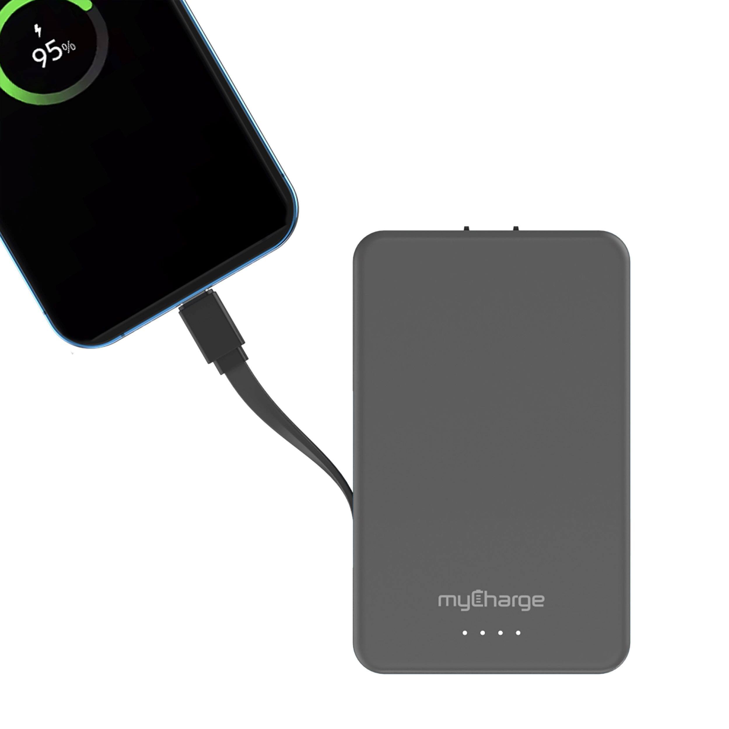 Alt View 1. myCharge - AMP PRONG 5,000mAh Everything Built-In Portable Charge for Most USB Enables Devices - Gray.
