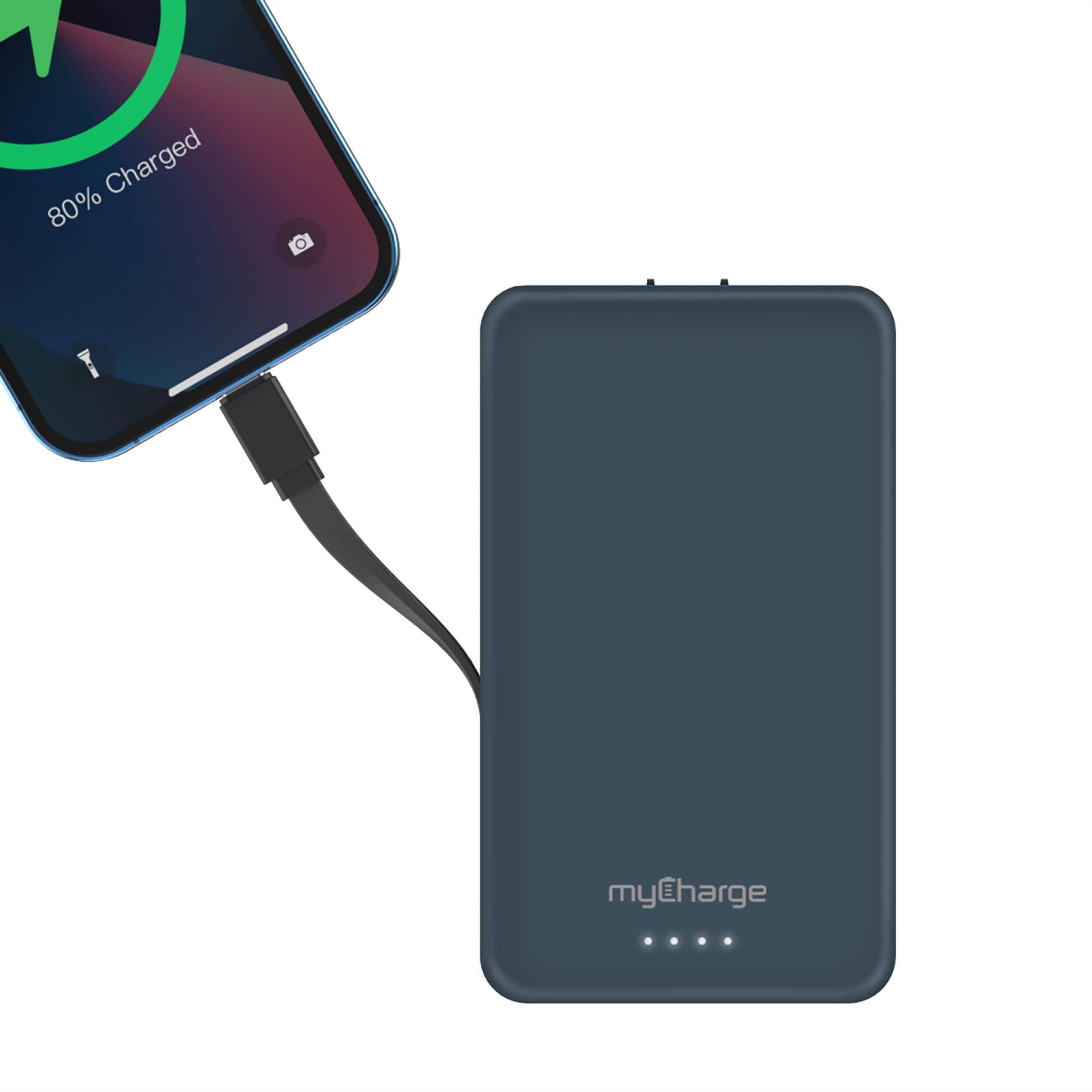 Angle. myCharge - AMP PRONG PLUS 10,000mAh Everything Built-In Portable Charge for Most USB-C Enables Devices - Blue.