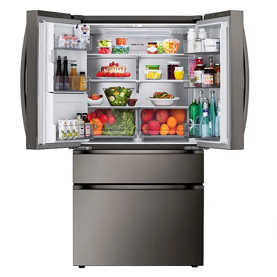 Alt View 3. LG - Standard-Depth MAX 28.6 Cu. Ft. 4-Door French Door Smart Refrigerator with Full-Convert Drawer - PrintProof Black Stainless Steel.