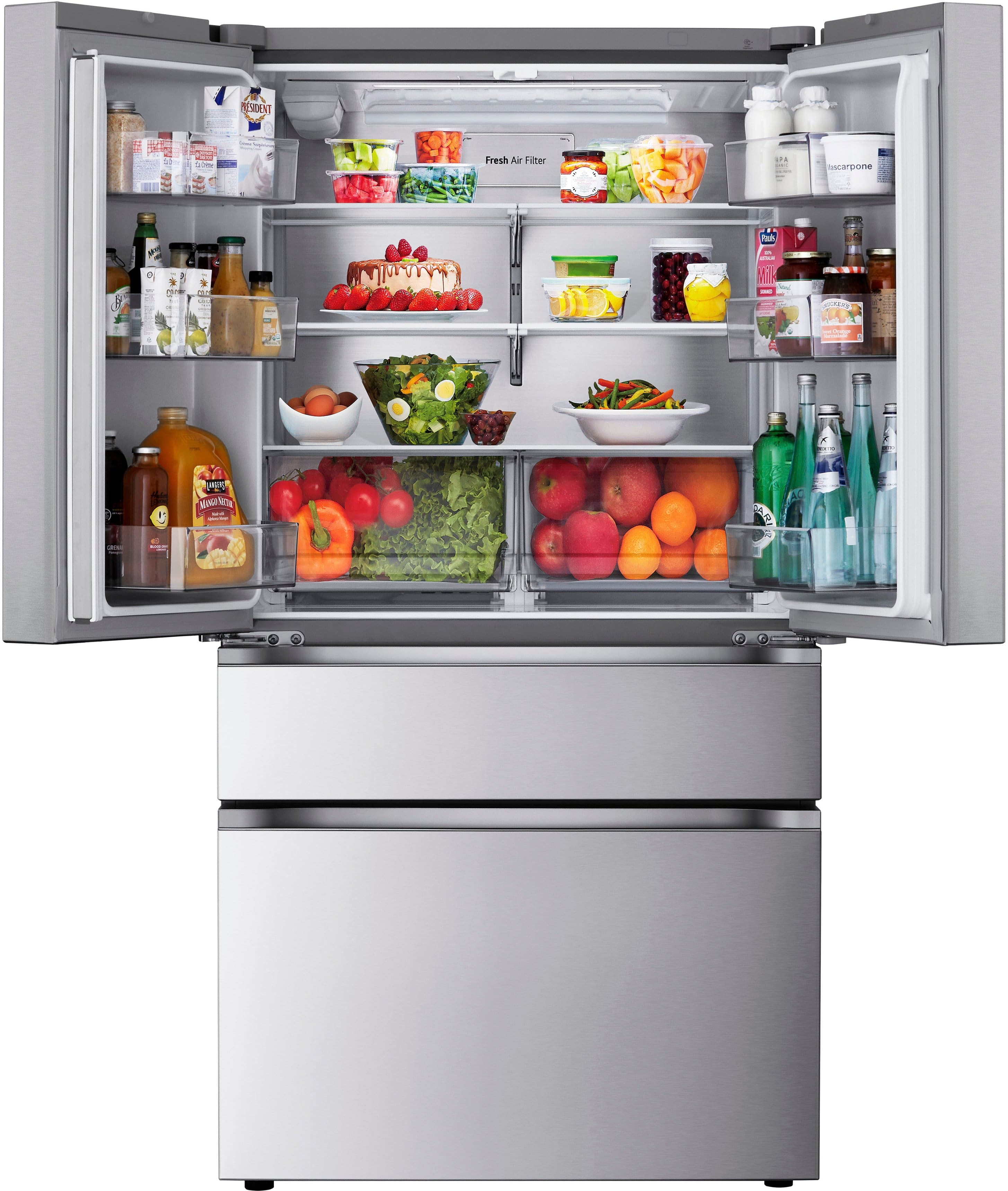 Alt View 3. LG - Standard-Depth MAX 29.6 Cu. Ft. 4-Door French Door Smart Refrigerator with Full-Convert Drawer - PrintProof Stainless Steel.