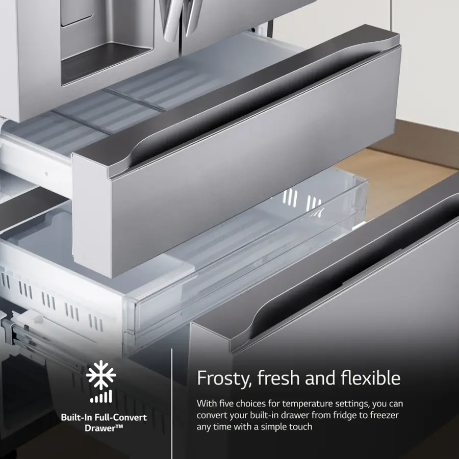 Built-In Full-Convert DrawerTM Frosty, fresh, and flexible With five choices for temperature settings, you can convert your built-in drawer from fridge to freezer any time with a simple touch.