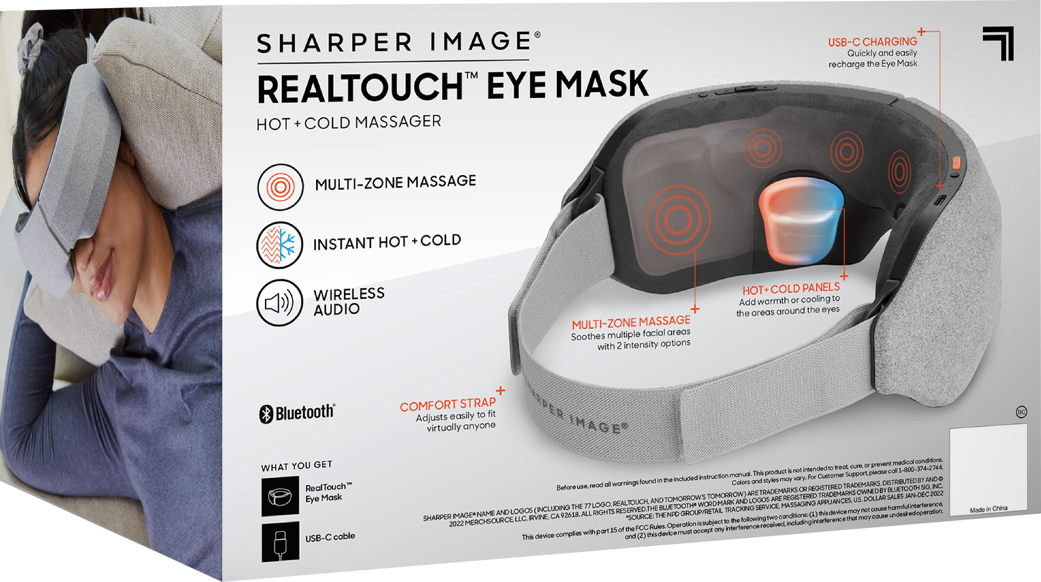 Sharper Image RealTouch Eye Mask, Hot + Cold Massager Gray 1016957 ...