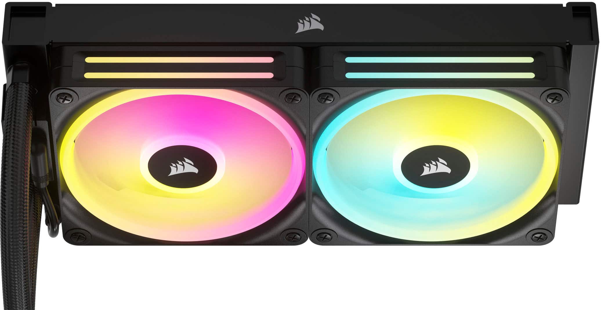 Alt View 1. CORSAIR - iCUE LINK H100i RGB Liquid CPU Cooler with QX120 RGB fans - Black.