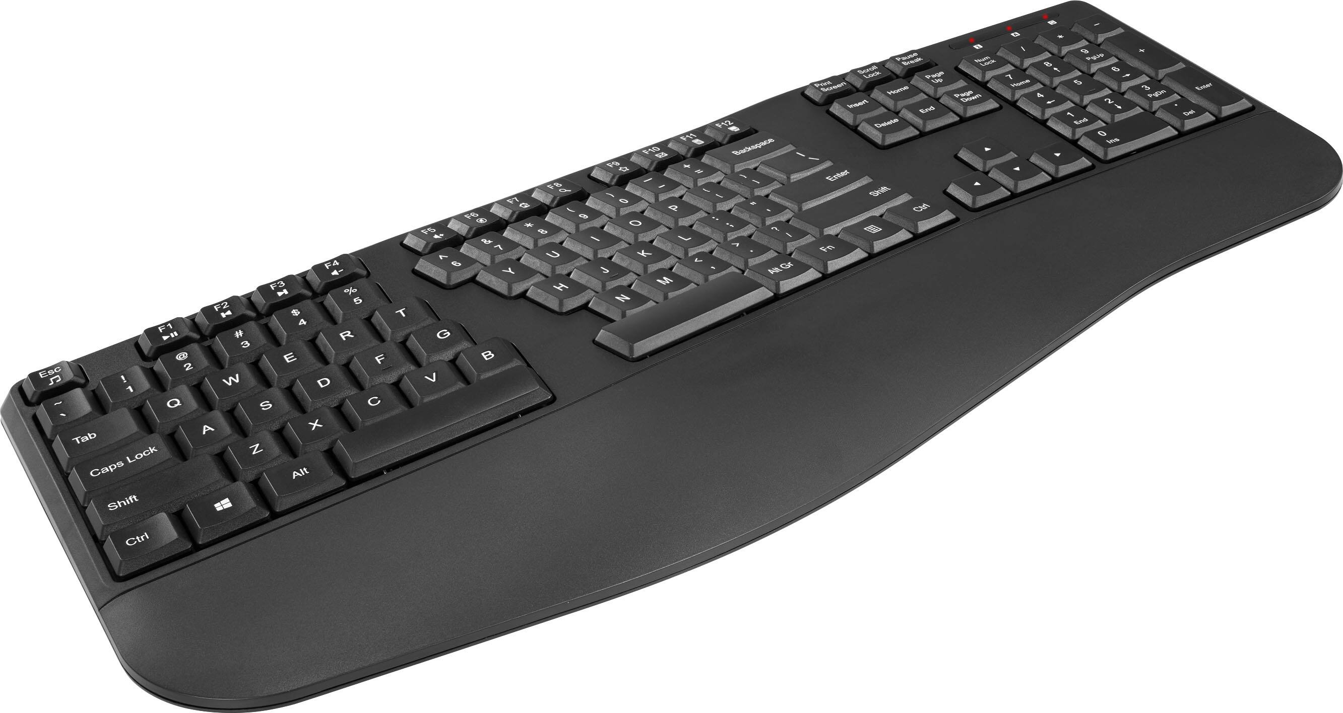Angle. Insignia™ - Full-Size Wireless Ergonomic Membrane Keyboard - Black.