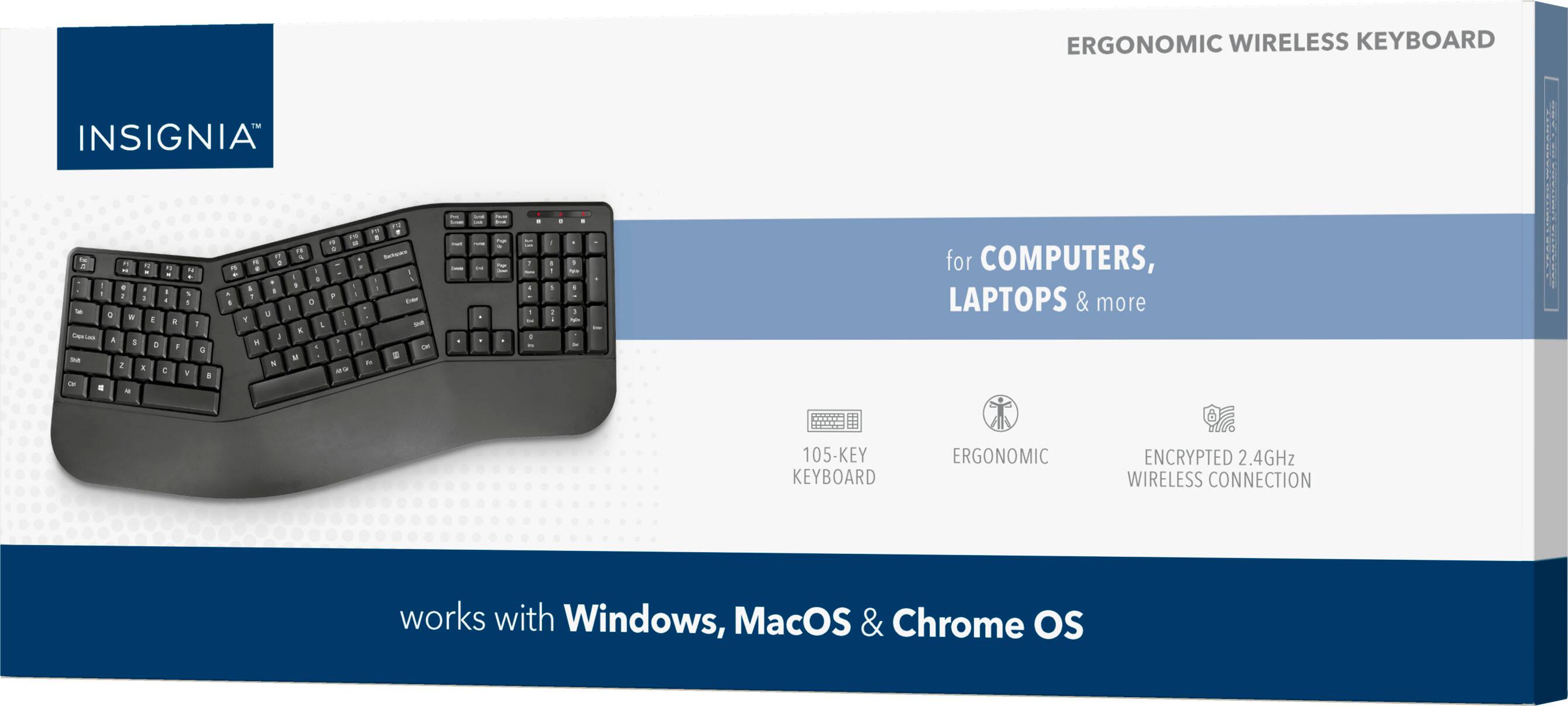 Alt View 14. Insignia™ - Full-Size Wireless Ergonomic Membrane Keyboard - Black.