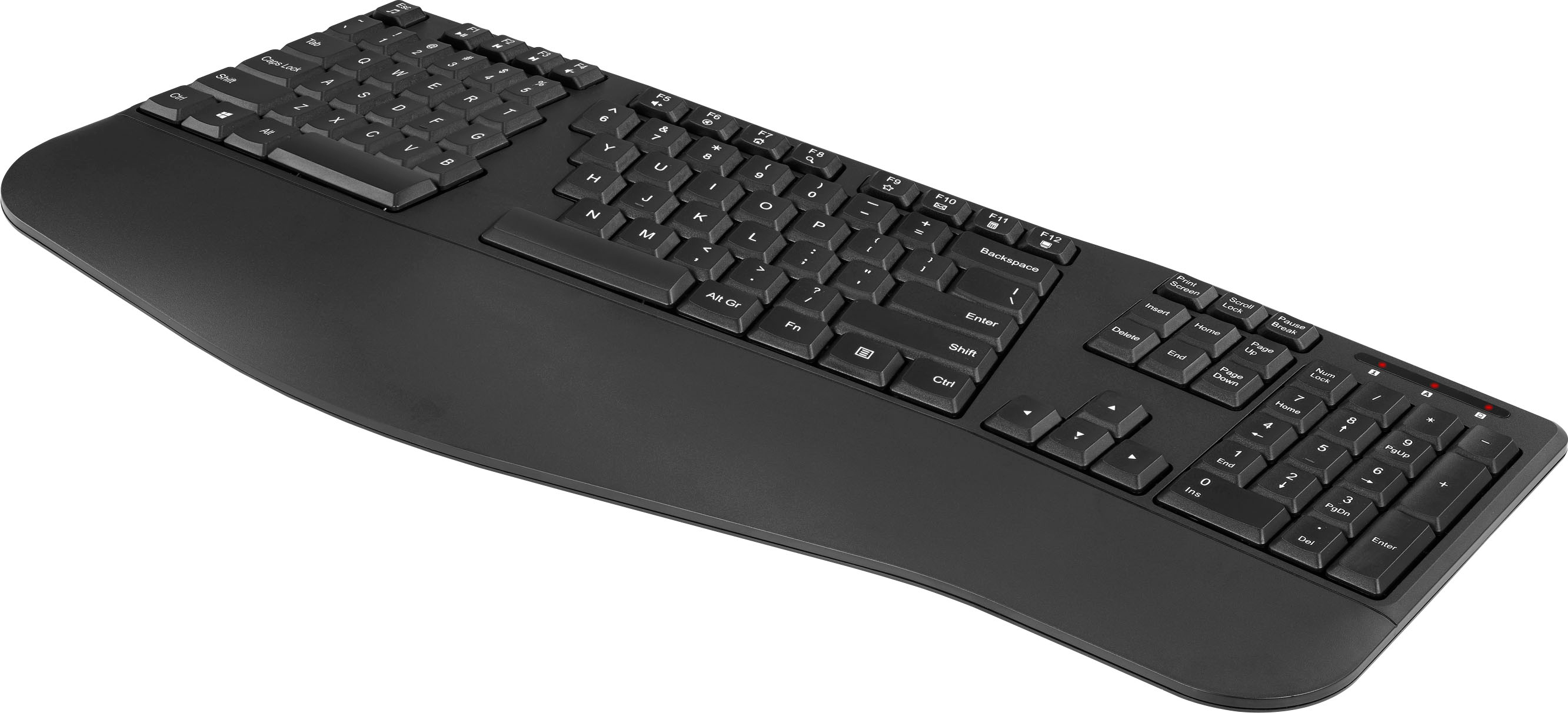 Left View: Insignia™ - Full-Size Wireless Ergonomic Membrane Keyboard - Black