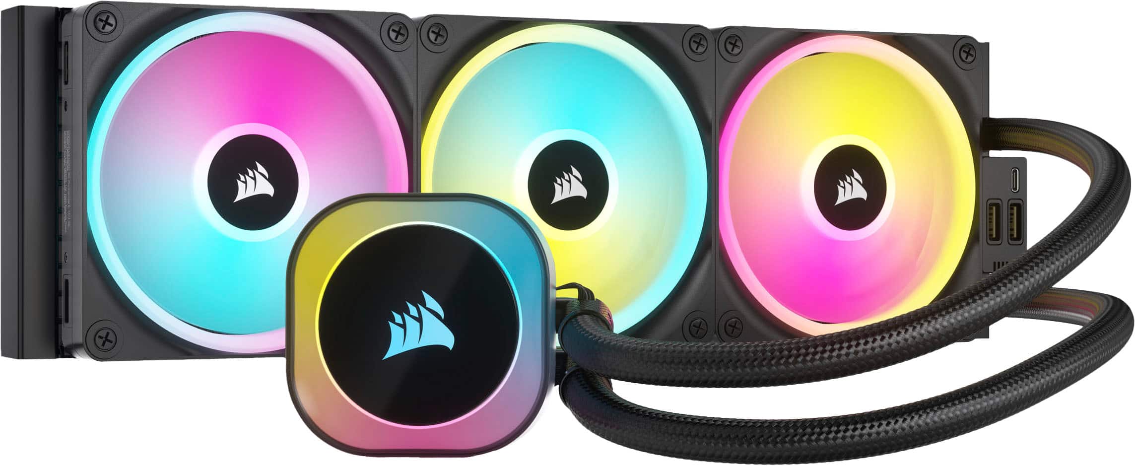 Front. CORSAIR - iCUE LINK H150i RGB Liquid CPU Cooler with QX120 - Black.