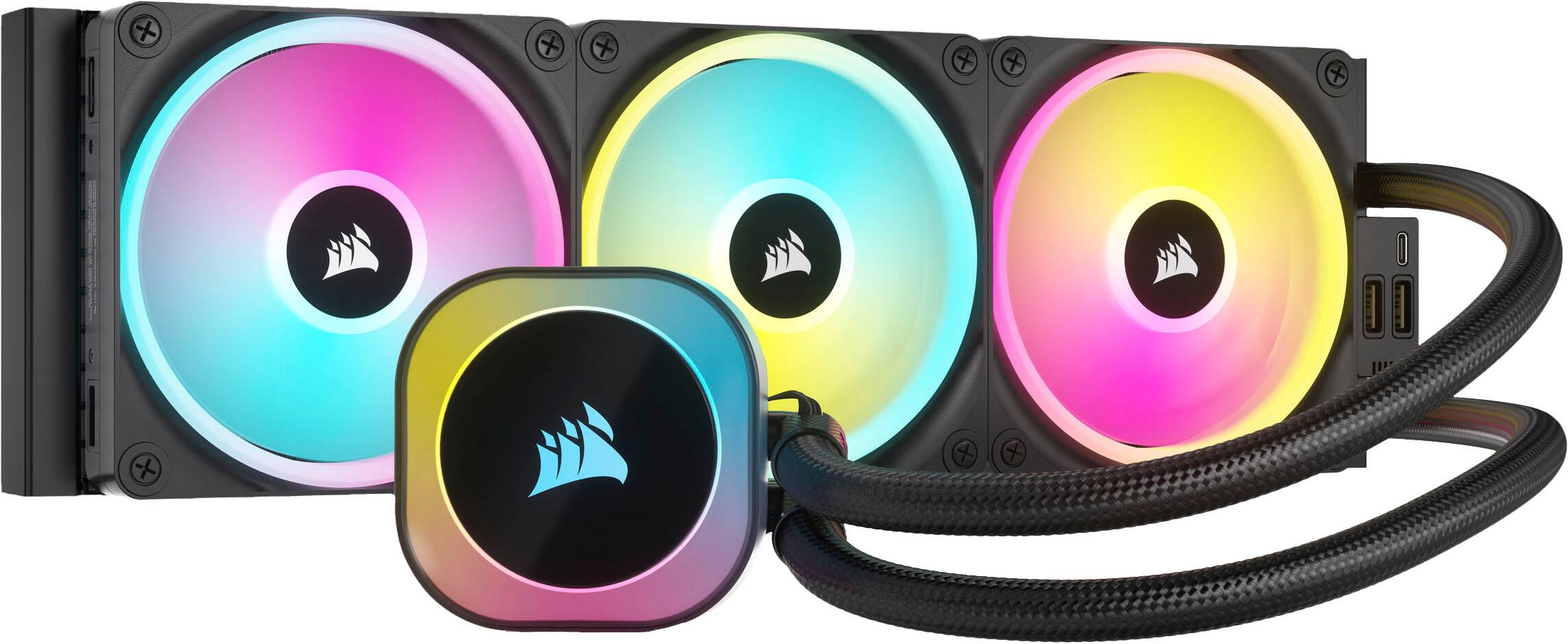 Front. CORSAIR - iCUE LINK H150i RGB Liquid CPU Cooler with QX120 - Black.