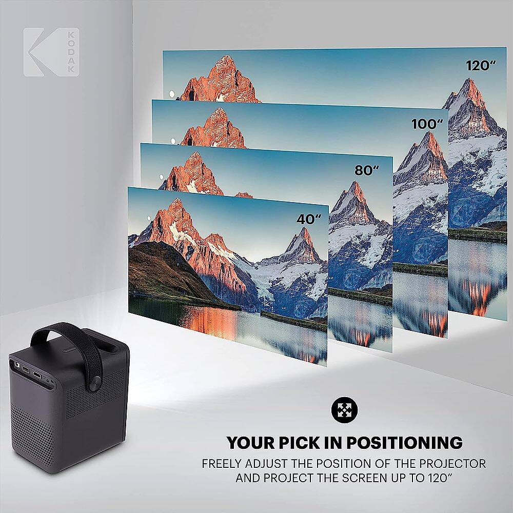 Kodak 120" 100" 80" 40" Your Pick in Positioning Freely Adjust the Position of the Projector and Project the Screen Up to 120".