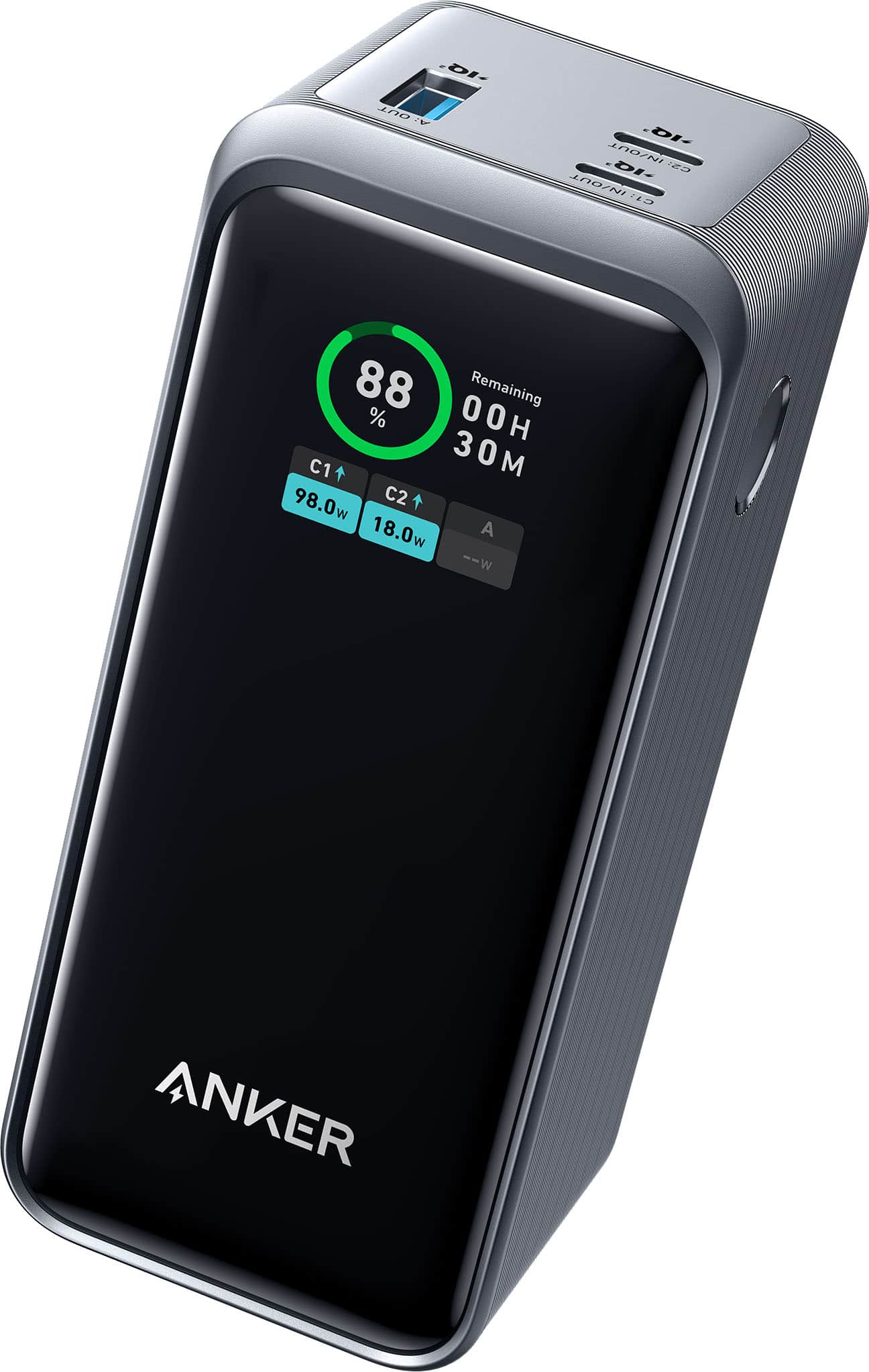 Front. Anker - Power Bank (20000mAh, 200W, 3-Port) - Black.