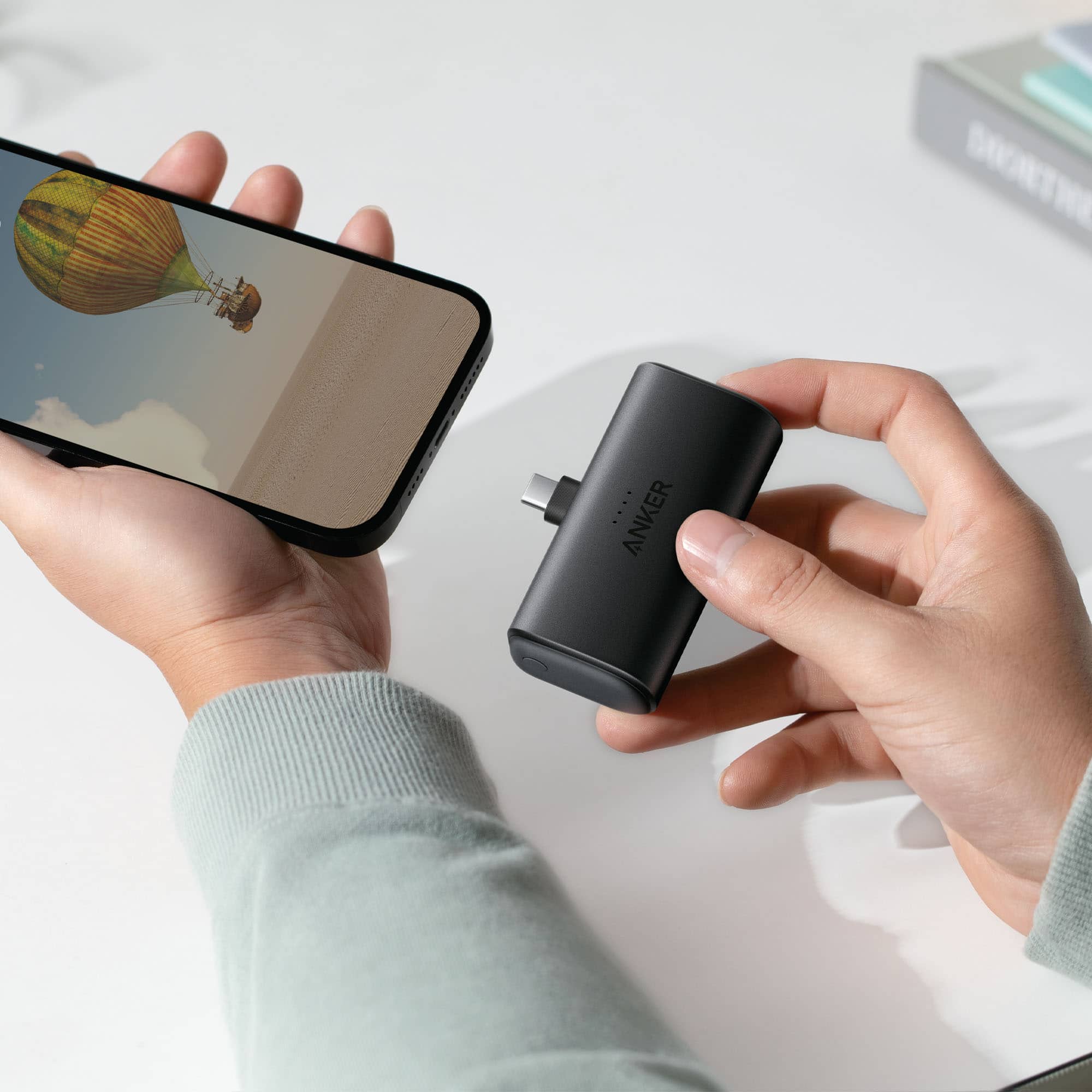 Angle. Anker - Nano Power Bank with Built-in Foldable USB-C Connector - Black.