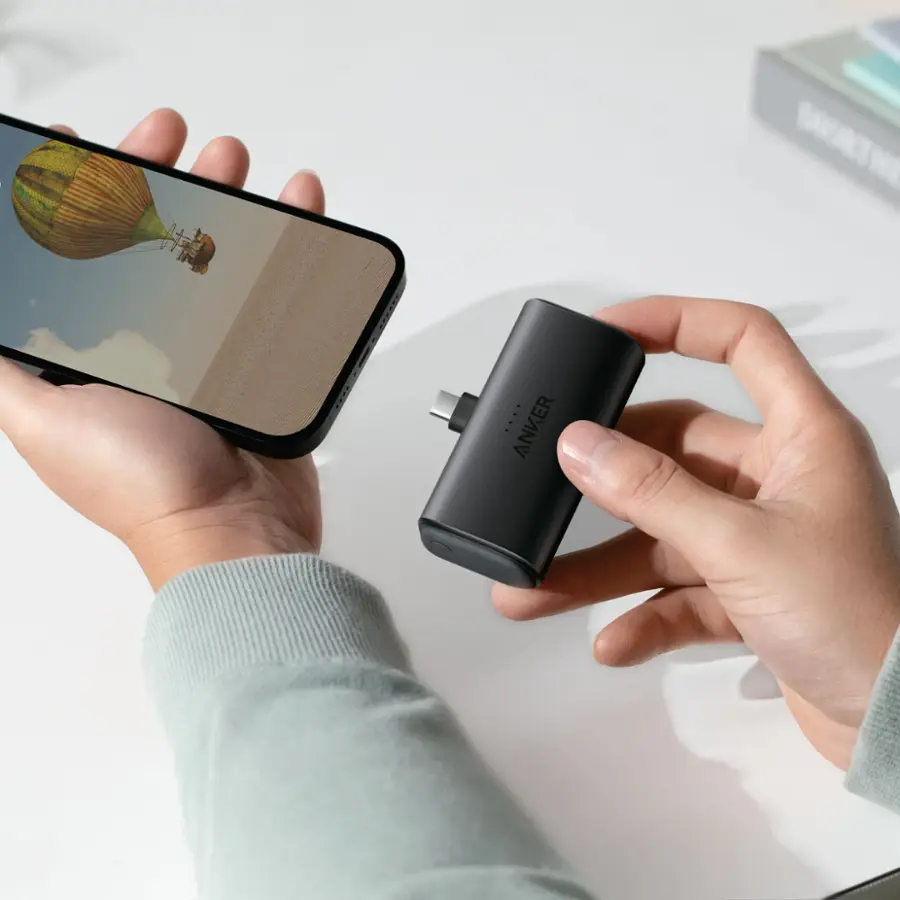 Angle. Anker - Nano Power Bank with Built-in Foldable USB-C Connector - Black.