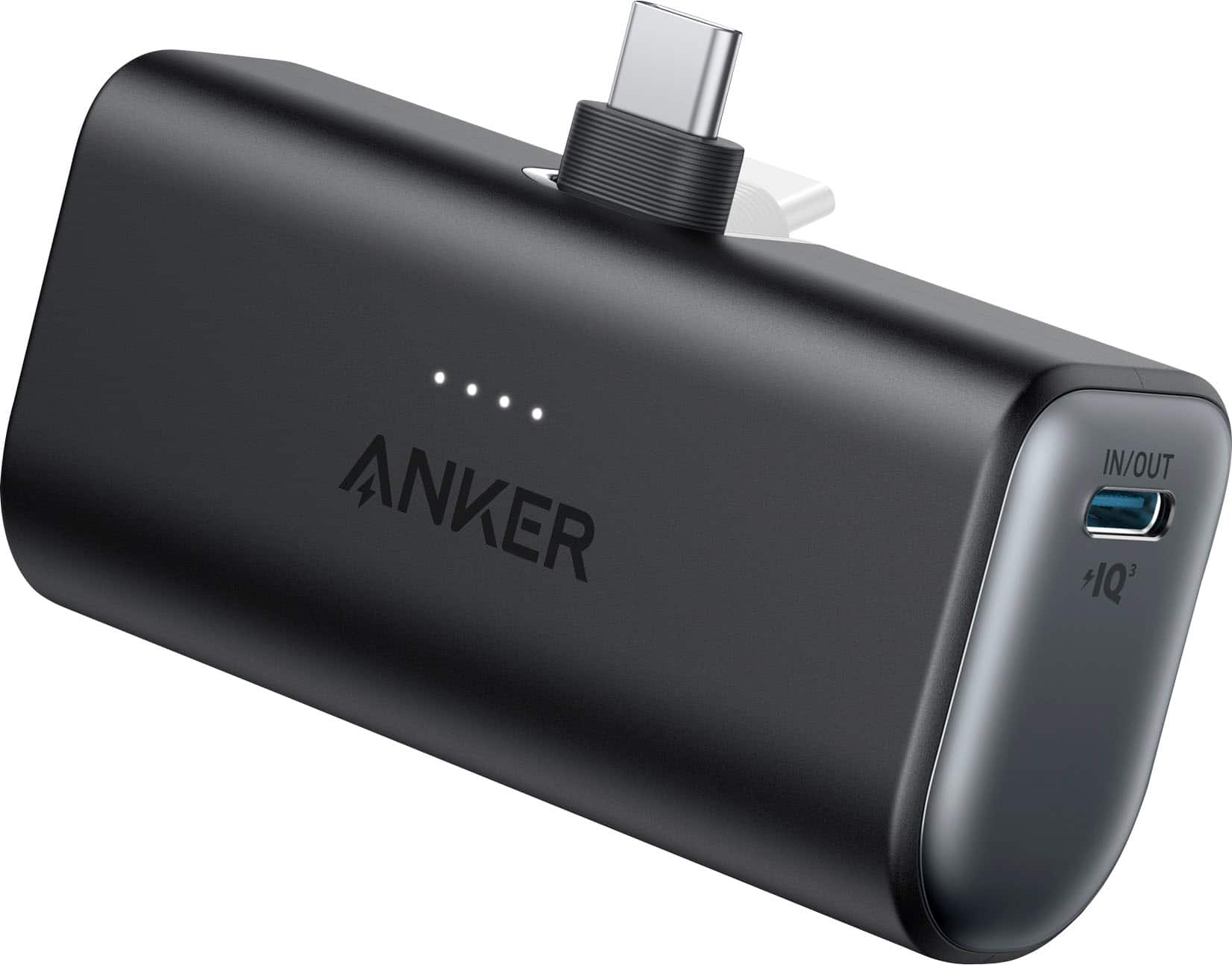 Front. Anker - Nano Power Bank with Built-in Foldable USB-C Connector - Black.