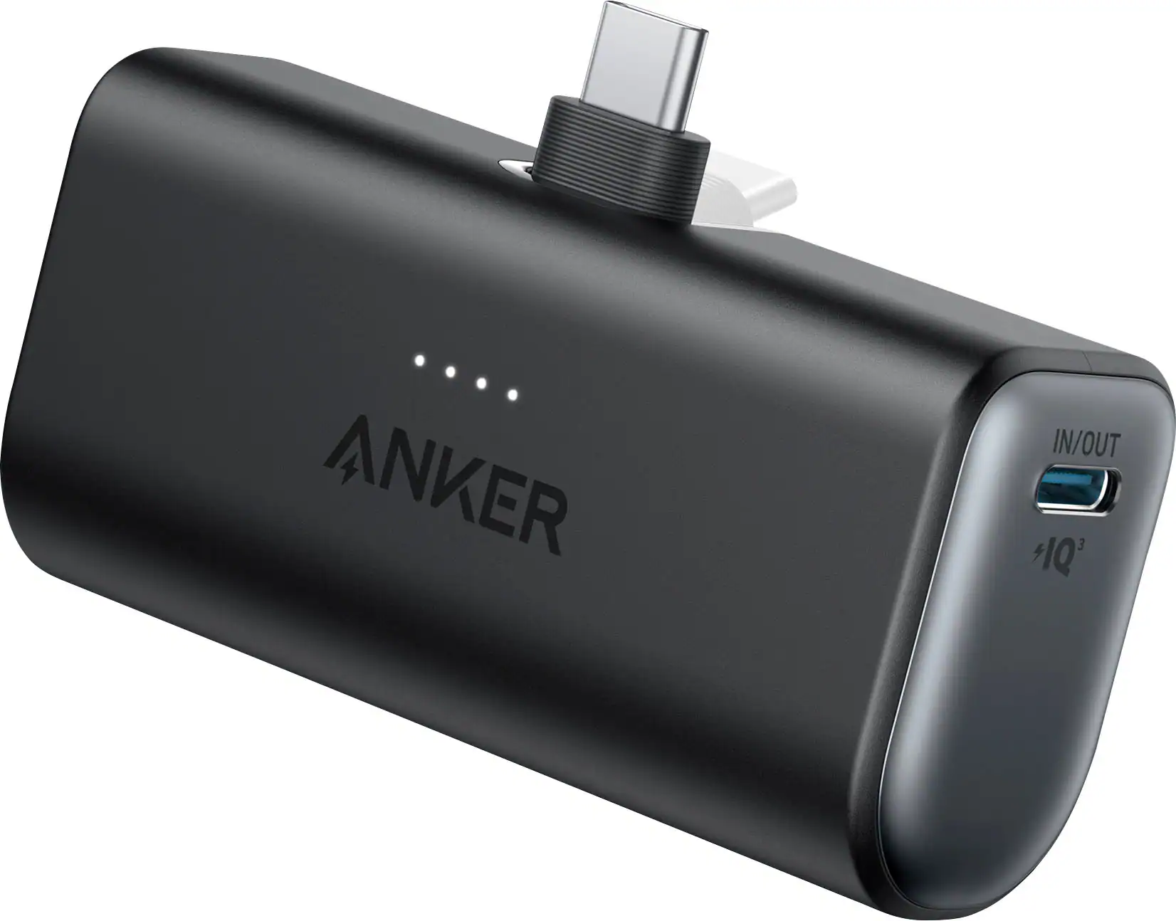 Front. Anker - Nano Power Bank with Built-in Foldable USB-C Connector - Black.