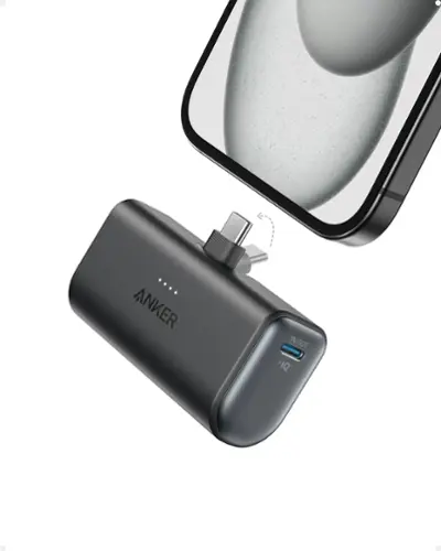 Anker - Nano Power Bank with Built-in Foldable USB-C Connector - Black