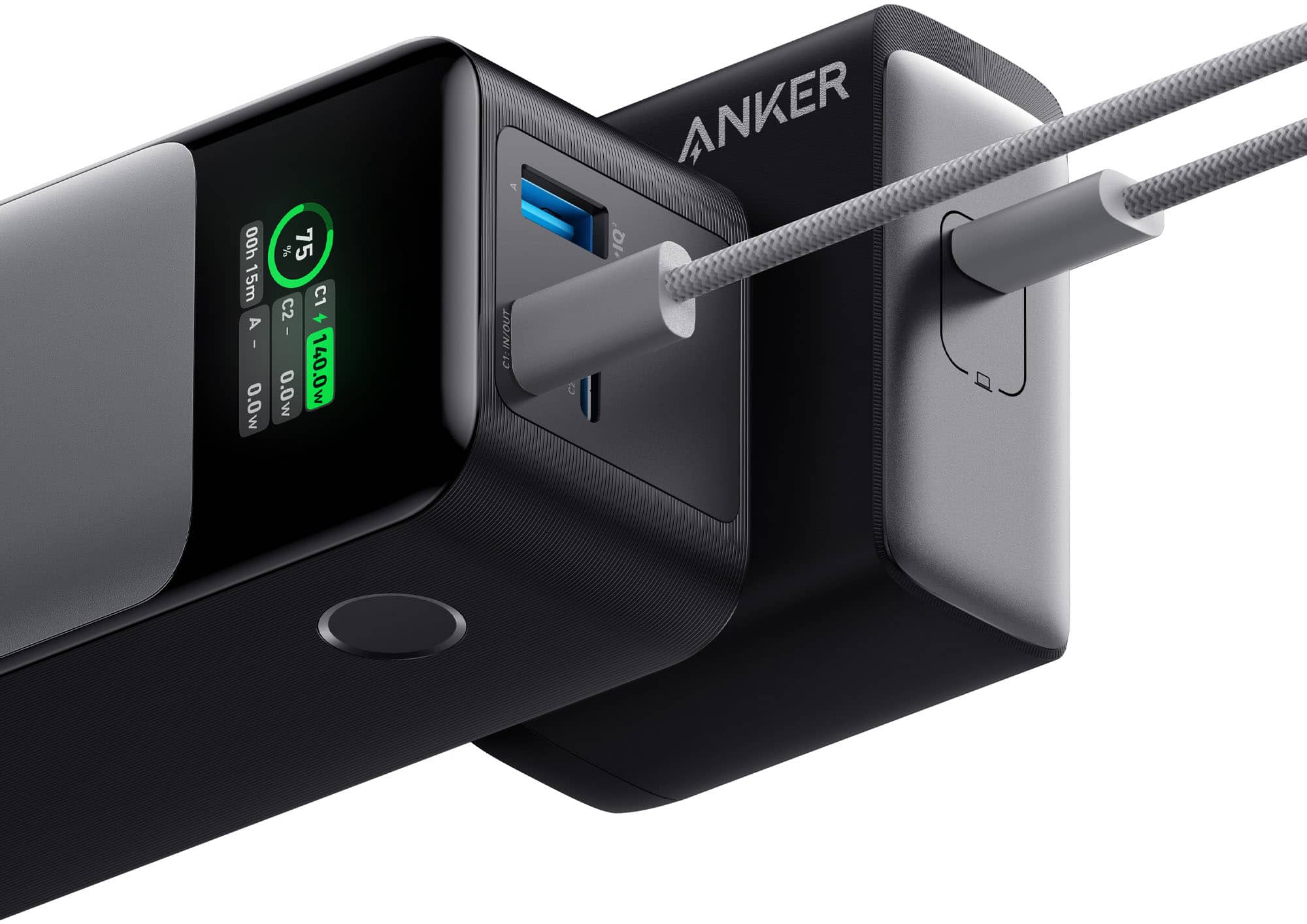 Angle. Anker - Power Bank (24000mAh, 140W, 3-Port) - Black.