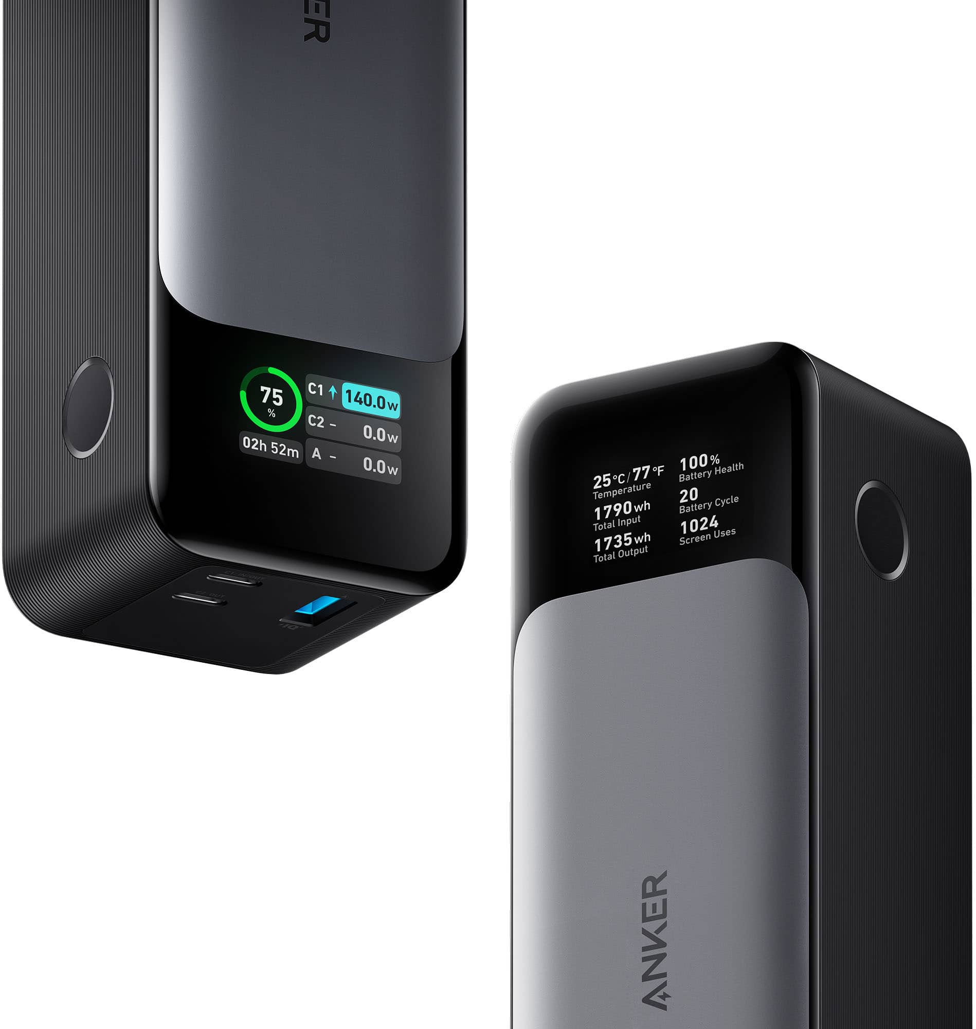 Alt View 2. Anker - Power Bank (24000mAh, 140W, 3-Port) - Black.