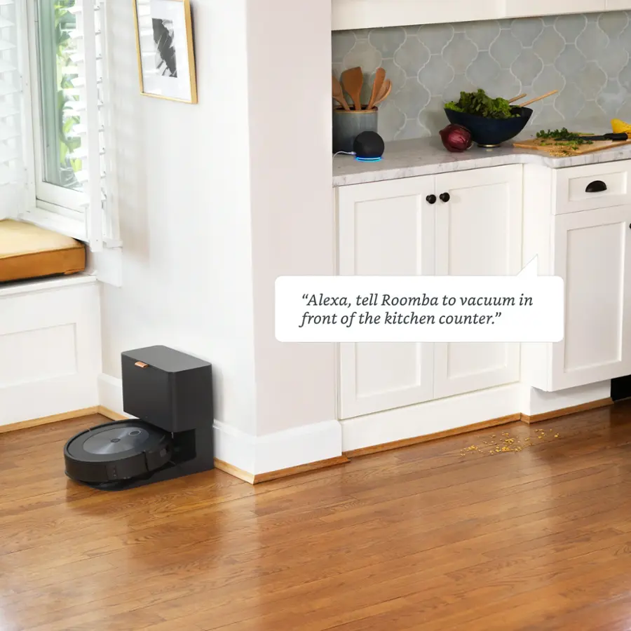 "Alexa, tell Roomba to vacuum in front of the kitchen counter."