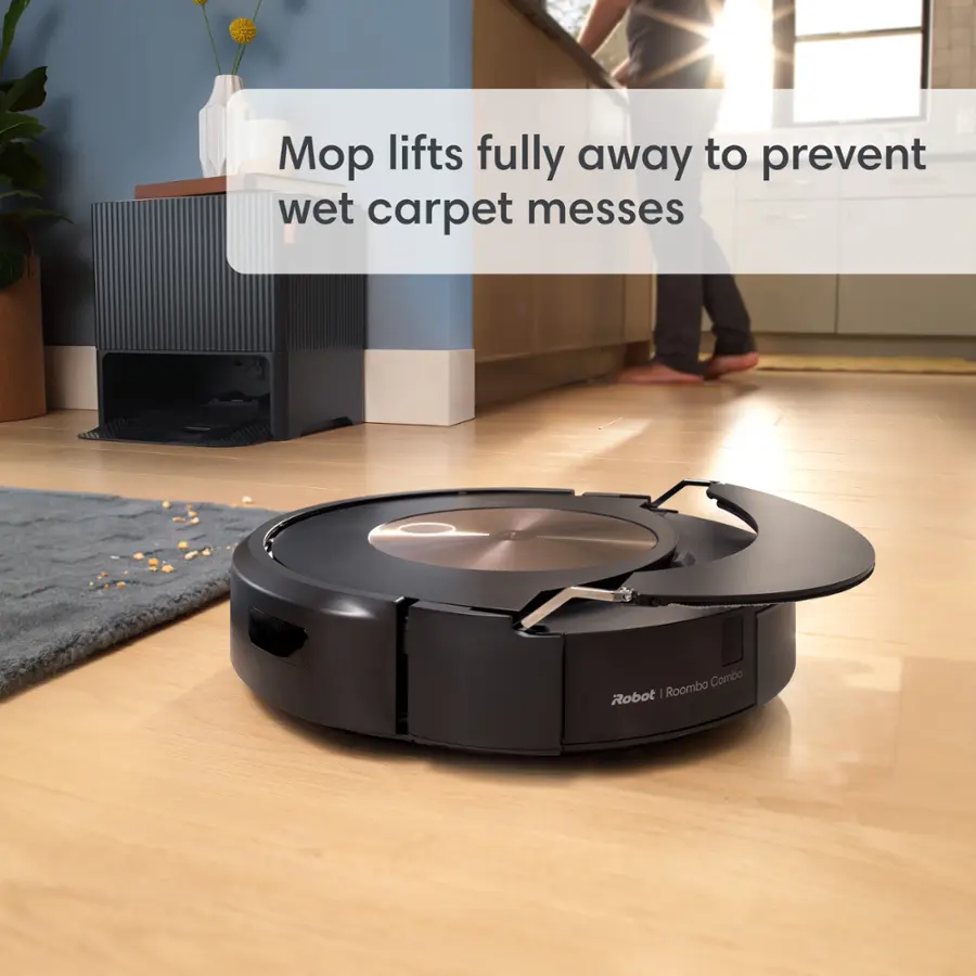 "Mop lifts fully away to prevent wet carpet messes."